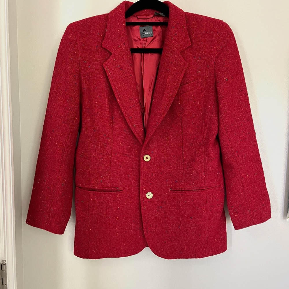 Vintage Liz Claiborne Red Tweed Wool Blazer Jacket Size 2P